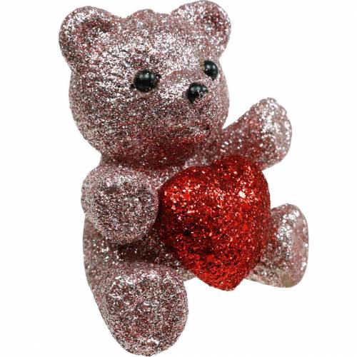 Koristetulppa karhu sydämellä, ystävänpäivä, kukka tulppa glitter 9kpl