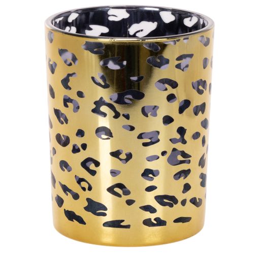 Lasinen tuikkukuppi leopardikuviolla pöytäkoristeeseen, 12 cm
