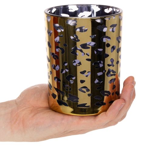 Lasinen tuikkukuppi leopardikuviolla pöytäkoristeeseen, 12 cm | Floristik24.fi