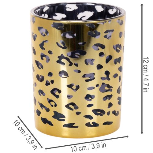 Lasinen tuikkukuppi leopardikuviolla pöytäkoristeeseen, 12 cm | Floristik24.fi