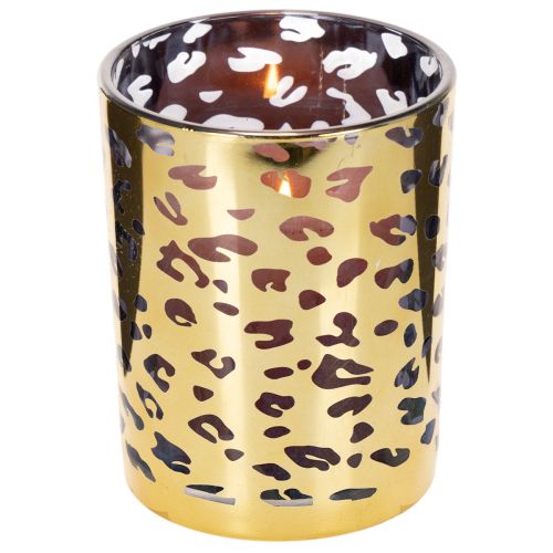 Lasinen tuikkukuppi leopardikuviolla pöytäkoristeeseen, 12 cm | Floristik24.fi