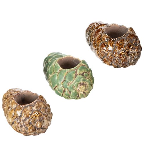 Tuikkukynttiläpidike, käpykuvio, kynttilänjalka, 8 cm, 3 kpl | Floristik24.fi