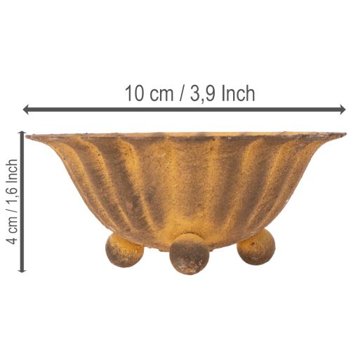 Vintage-tuikkupidike, pieni kulho, ruosteenvärinen metalli, Ø10cm, korkeus 4,5cm | Floristik24.fi