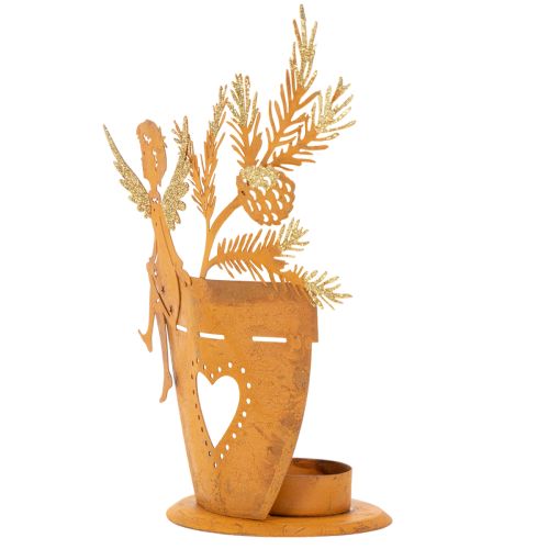 Jouluinen tuikkukuppi, enkelikoriste, ruostekoriste, Ø8cm K18cm | Floristik24.fi