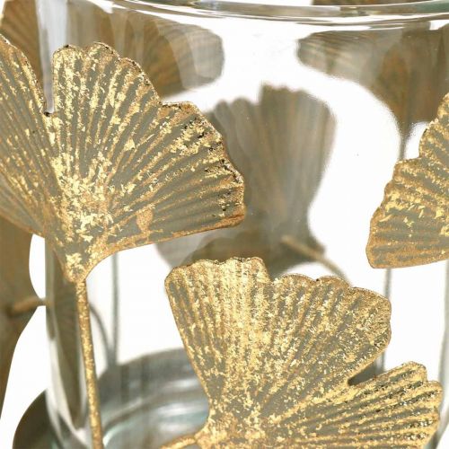 Floristik24 Teekynttilänjalka ginkgo lehtiä kultainen ginkgo kynttilänjalka pöytäkoristeita Ø8,5cm