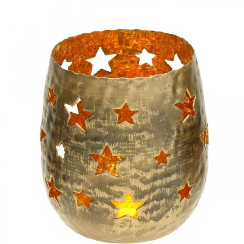 Floristik24 Adventtikoriste teekynttilänpidike tähdillä metallia Kultainen Ø8,5cm H11cm
