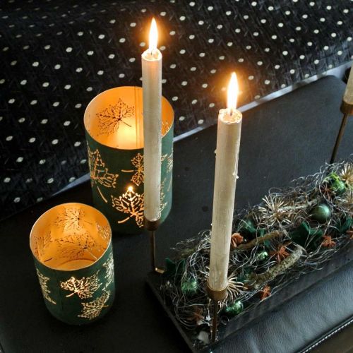 Floristik24 Lyhty Metallilehdet Vihreä, Kultainen H20/15/10cm Sarja 3 kpl