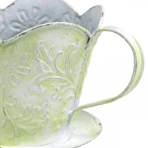 kohteita Istutuskone, koristeellinen kahvinsuodatinpidike, metallikuppi istutukseen, kukkakoristeet vihreä, valkoinen shabby chic H11cm Ø11cm