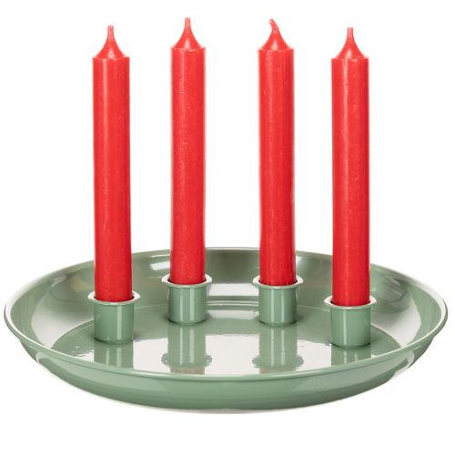 Kynttilälautanen Adventtiseppele vihreä neljällä kynttilänjalalla 24cm | Floristik24.fi