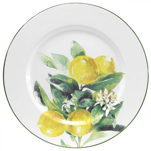 Koristelautanen, Välimerellinen, metallilautanen sitruunaoksalla Ø34cm