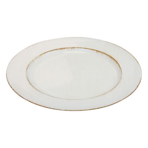 Koristelautanen pyöreä muovinen retro valkoinen ruskea kiilto Ø30cm