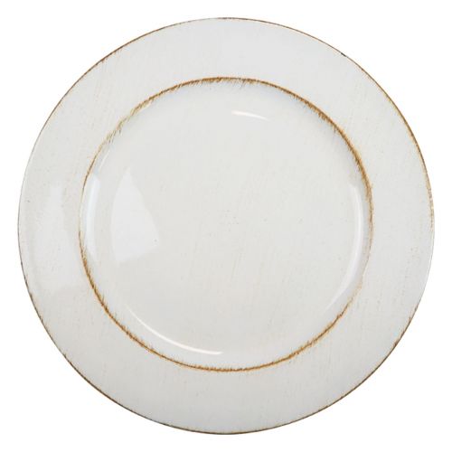 Koristelautanen pyöreä muovinen retro valkoinen ruskea kiilto Ø30cm