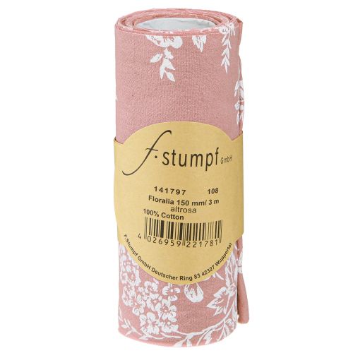kohteita Pöytänauha kukkakuvioinen pöytäjalka puuvilla pinkki 15cm 3m