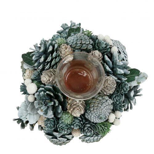 Floristik24 Pöytäkoriste seppele käpyistä kynttilänvihreällä Ø20cm