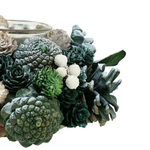 Floristik24 Pöytäkoriste seppele käpyistä kynttilänvihreällä Ø20cm