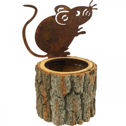 kohteita Kukkaruukku puinen istutuskone puun näköinen rust hiiri H24cm