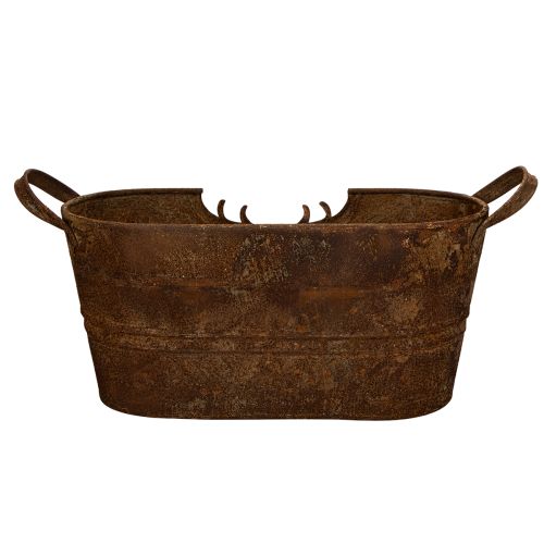 Soikea metallikulho kahvoilla, peurakuvio, ruosteenvärinen viimeistely, 36 cm | Floristik24.fi