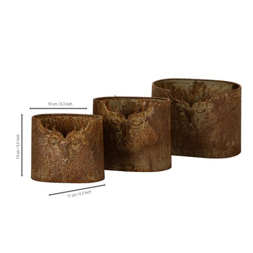 Metalliruukku, soikea, maalaismainen, peura, 3 kpl, 24 cm | Floristik24.fi