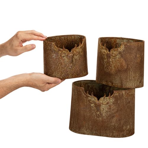 Metalliruukku, soikea, maalaismainen, peura, 3 kpl, 24 cm | Floristik24.fi