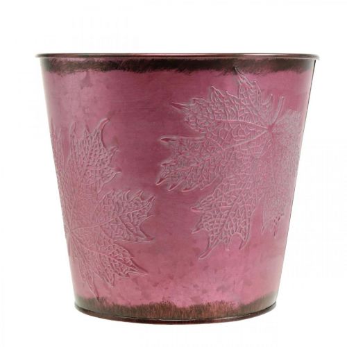 kohteita Istutuskone, metallinen ämpäri lehtineen, syksykoristeet viininpunainen Ø18cm K17cm
