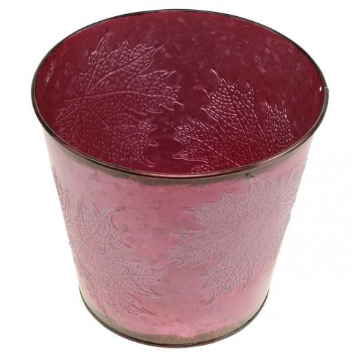 Istutusastia, Metalliämpäri lehdillä, syksyn koriste Viininpunainen Ø18cm K17cm