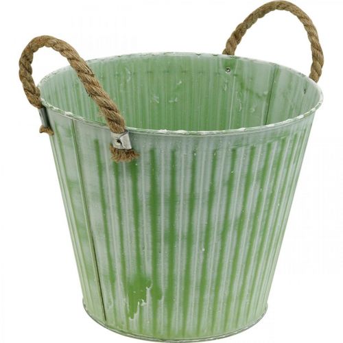 kohteita Istutusämpäri, metalliruukku kahvoilla, koristekasvi istutukseen pinkki/vihreä/keltainen shabby chic Ø12cm H10cm 3 kpl setti