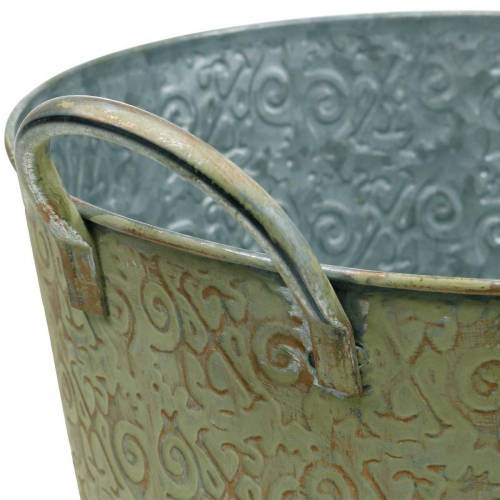 Floristik24 Ämpäri vihreä kahvoilla Ø26cm Vintage näyttää istutin metalli ruosteessa