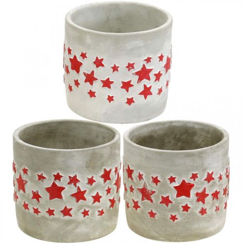 Cachepot with Stars, Ceramic Deco Concrete Look, Planter Christmas Ø12,5cm H11cm 3kpl.
