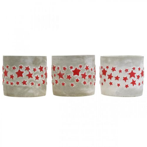 kohteita Cachepot with Stars, Ceramic Deco Concrete Look, Planter Christmas Ø12,5cm H11cm 3kpl.