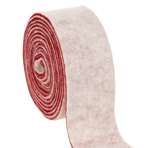 Kaksivärinen ruukun sarana, valmistettu 100 % villasta koristeellisena huopanauhana, valkoinen/punainen, 7,5 cm leveä, 5 m pitkä ostaa | Floristik24.fi