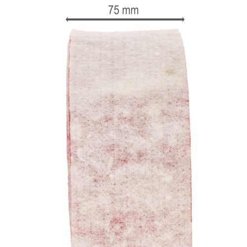 Kaksivärinen ruukun sarana, valmistettu 100 % villasta koristeellisena huopanauhana, valkoinen/punainen, 7,5 cm leveä, 5 m pitkä | Floristik24.fi
