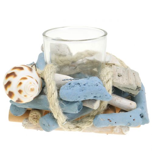 Floristik24 Driftwood-kynttilänjalka lasisella teevalolla Ø12cm H8cm