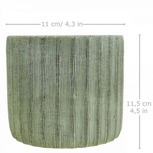 Floristik24 Istutuskone Keraaminen Vihreä Retroraidallinen Ø12,5cm K11,5cm