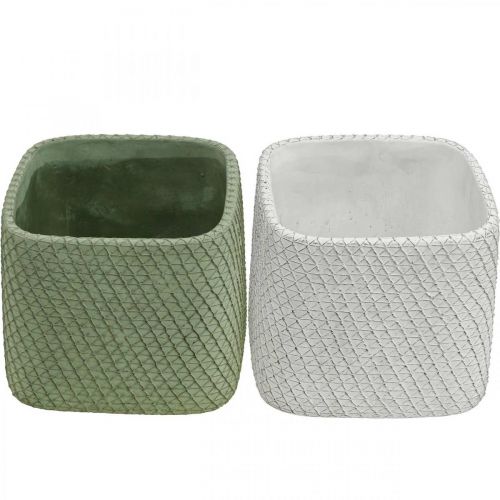 kohteita Istutuskone keraaminen valkoinen vihreä kohokuvioverkko 12,5x12,5cm K9cm 2kpl