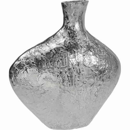 Koristeellinen maljakko metalli vasaralla kukkamaljakko hopea 24x8x27cm