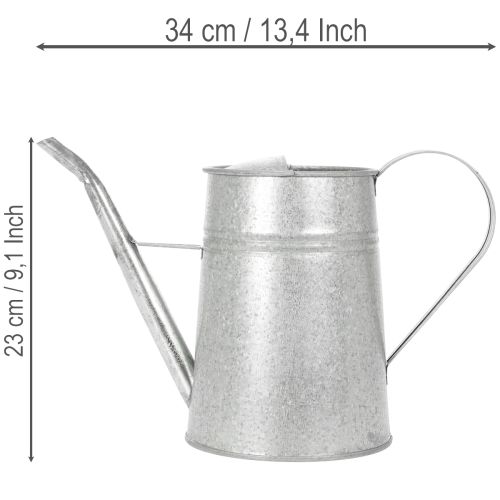 Galvanoitu koristeellinen kastelukannu, metallia, harmaa, vintage-tyyli, 1,7 l, korkeus 23 cm, tyylikkäisiin kukkakoristeisiin ja istutusastioihin | Floristik24.fi