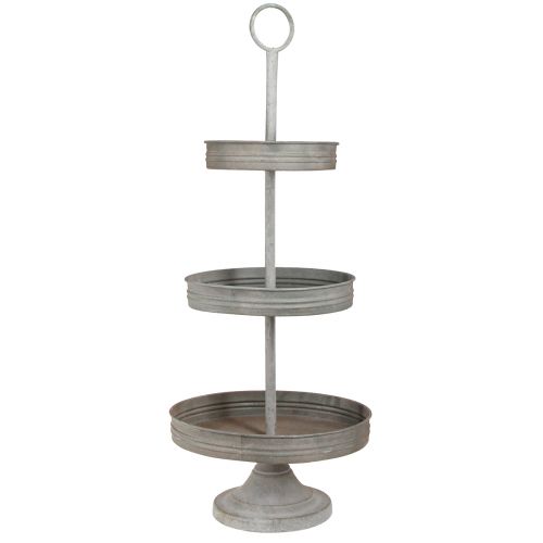 Vintage etagere metallinharmaa 3-tasoinen Ø30,5cm K78cm