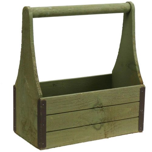 Floristik24 Vintage kasvilaatikko puinen työkalulaatikko oliivinvihreä 28×14×31cm