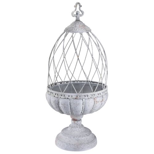 Vintage pokaalikulho metallikoristelu lintuhäkki harmaa 26×61cm