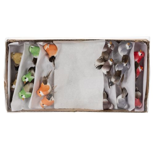 kohteita Koristelinnut, keinotekoinen kodinsisustus, kevätjuhlat, värikkäillä höyhenillä, jotka on tehty aidoista höyhenistä, 5 cm, 18 kpl