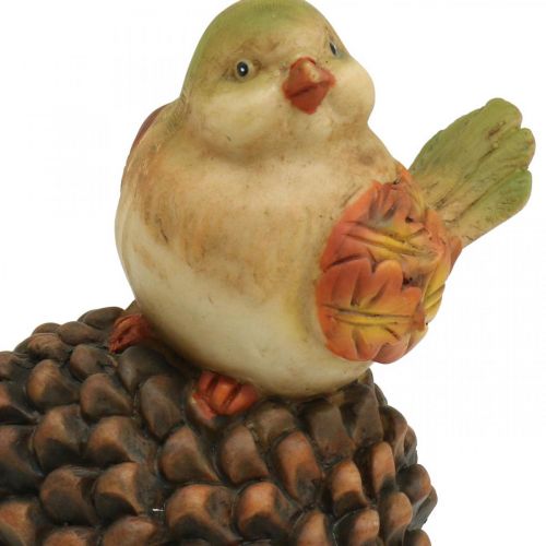 Syksyn koristepöytä, lintukoristeet, deco-käpyjä, lintuhahmo H19cm