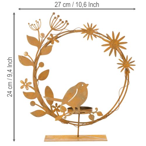 Lintu koristeellinen kukkatuikkupidike ruosteenvärinen 24 × 27 × 6 cm | Floristik24.fi