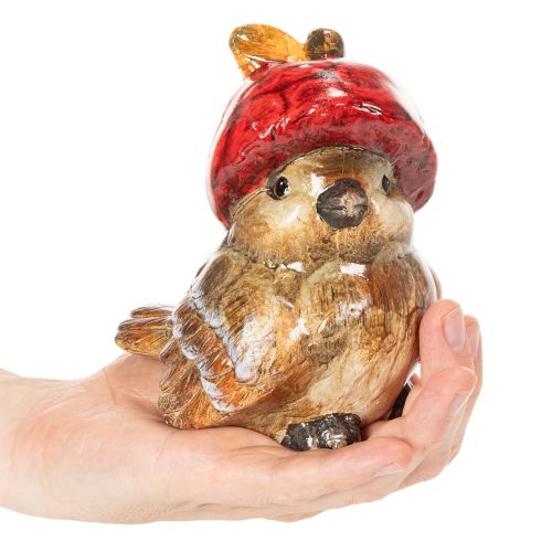 Koristeellinen lintuhahmo punaisella omenahatulla, syksykoristeet, 13 cm | Floristik24.fi
