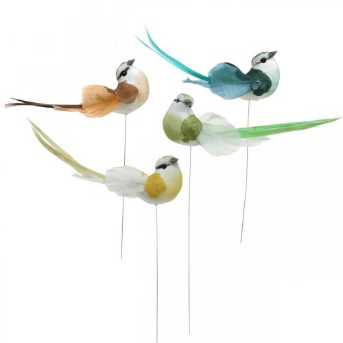 Floristik24 Deco linnut, kevätkoristeet, linnut höyhenillä, kesä, lintuja lanka, värikäs H3,5cm 12 kpl