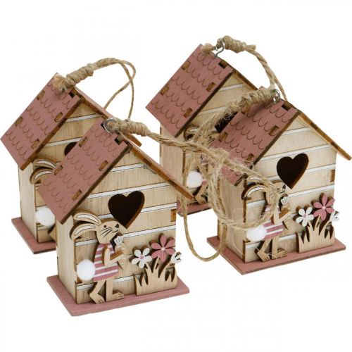 Floristik24 Birdhouse riippuva keväällä koristeellinen Birdhouse Bunny pääsiäiskoristelu 4kpl