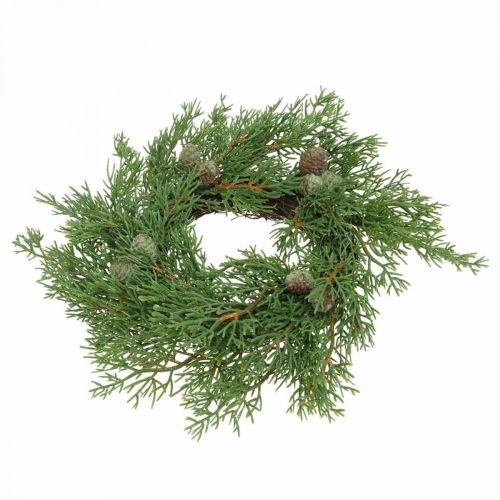 Floristik24 Keinotekoinen kataja seppele Koristeellinen seppele Kataja, käpyjä Ø25cm