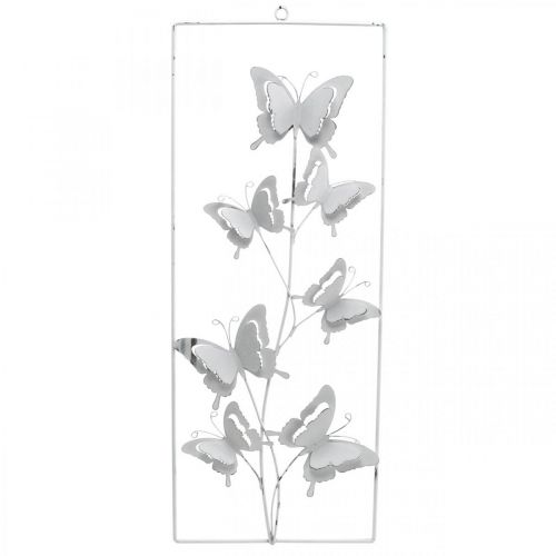 Perhosen ripustustaide Kevätmetalliseinätaide Shabby Chic Valkoinen Hopea H47,5cm