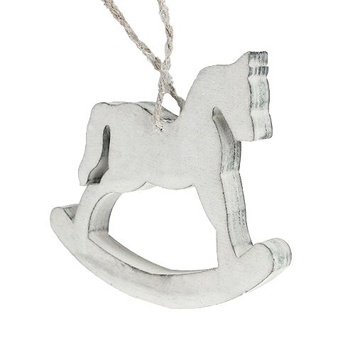 Floristik24 Joulukoristeita keinuhevonen valkoinen pesty 12cm 6kpl