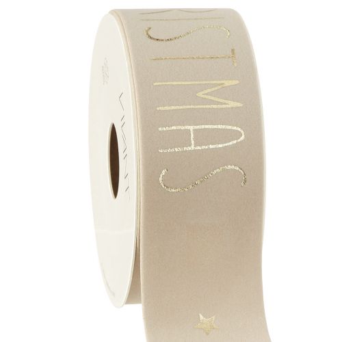 Floristik24 Joulunauha beige sametti Merry Christmas Gold W40mm L5m