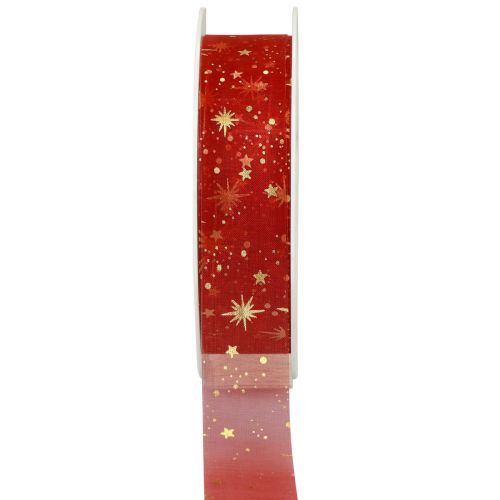 Floristik24 Nauha joulu, organza punainen tähtikuvio 25mm 25m